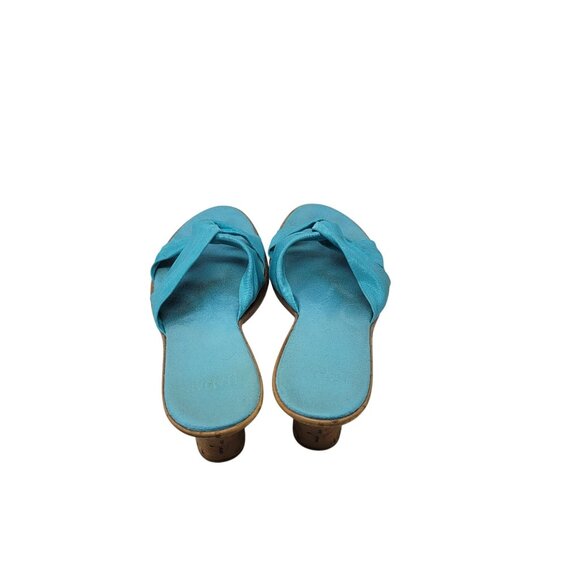 Vtg Vegan Handmade Italian Wedge Sandals Sz 10 Aqua Knotted Open Toe Resort - Picture 7 of 11